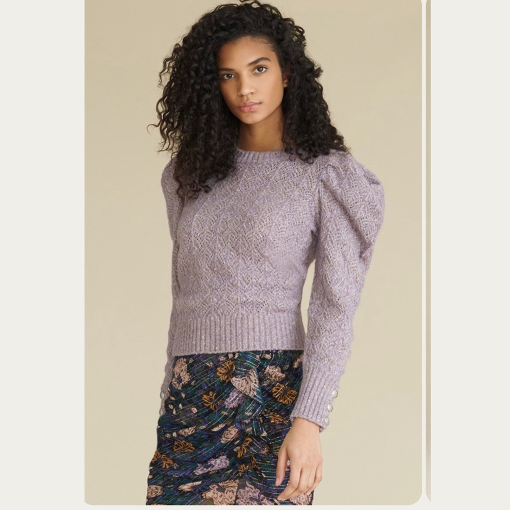 NWT Veronica Beard Novah Puff Sleeve Pullover Sweater in Lilac, Size L